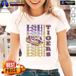 Official LSU Tigers Gradient Wordmark Ladies Tee featuring vibrant colors and stylish design for fans.