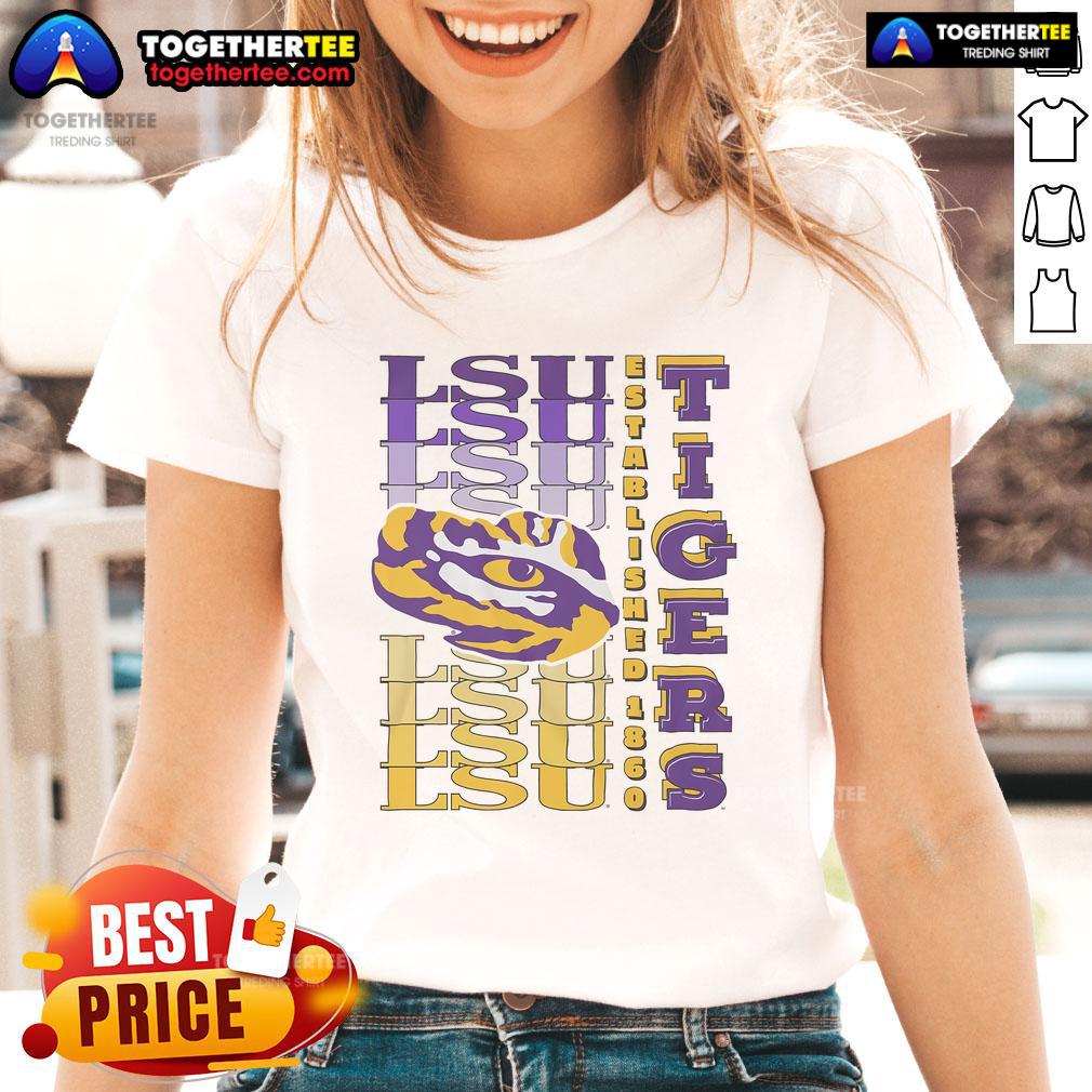 Official LSU Tigers Gradient Wordmark Ladies Tee featuring vibrant colors and stylish design for fans.