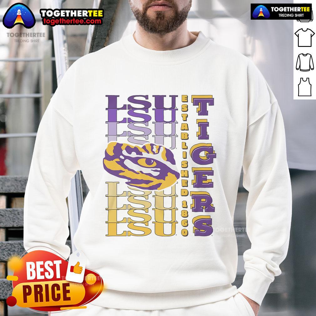 Alt Text: Official LSU Tigers gradient wordmark sweatshirt featuring vibrant colors and the iconic LSU logo for fans.