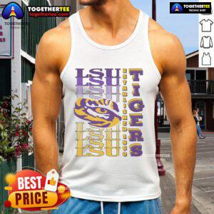 Official LSU Tigers gradient wordmark tank top featuring vibrant colors and bold team logo for fans and athletes.