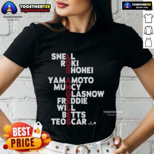Official Los Angeles Baseball MLB Names 2025 Ladies Tee featuring vibrant design and comfortable fit for fans.