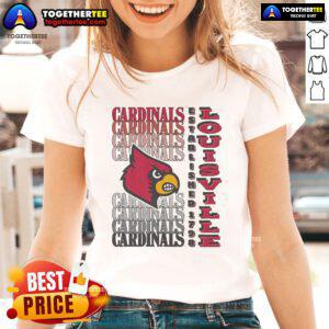 Alt Text: Official Louisville Cardinals Gradient Wordmark Ladies Tee featuring vibrant colors and stylish design for fans.