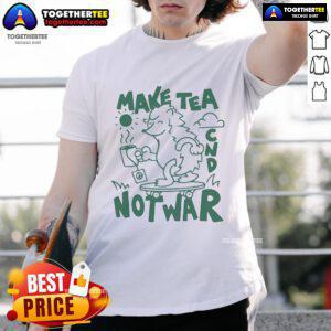 Alt Text: Official Make Tea Not War CND T-Shirt featuring a peace symbol and vibrant design for tea lovers and activists.