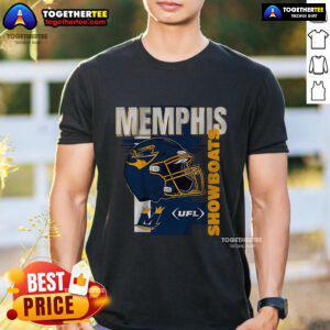 Official Memphis Showboats Helmet Frame UFL T-Shirt showcasing team spirit and style for fans.