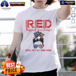 Official On Friday We Wear Red T-Shirt supporting military troops with US flag design, perfect for patriotic events.