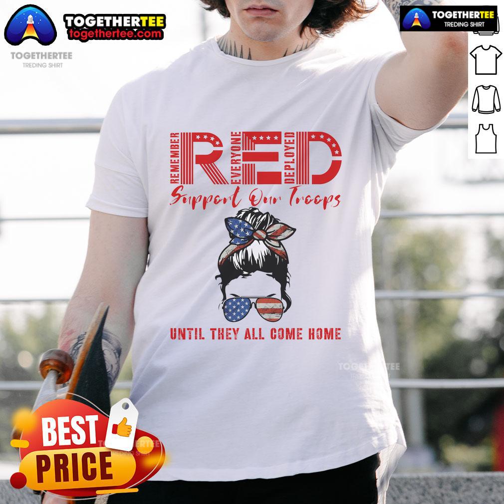Official On Friday We Wear Red T-Shirt supporting military troops with US flag design, perfect for patriotic events.