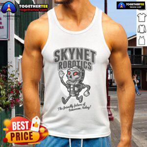 Official Skynet Robotics tank top featuring a futuristic design, perfect for tech enthusiasts and casual wear.