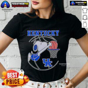 Alt Text: Official Snoopy Kentucky Wildcats Basketball Player Ladies Tee featuring a playful design for fans.