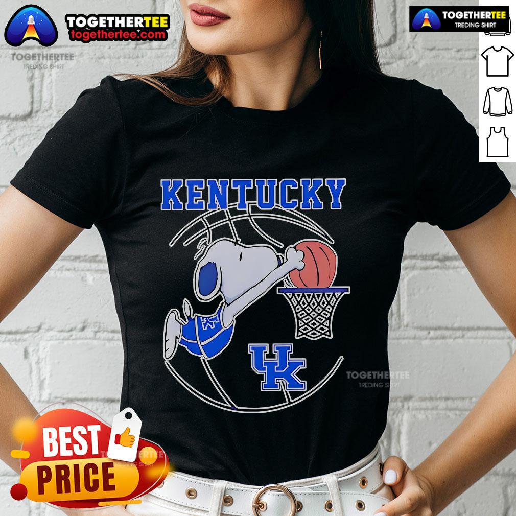 Alt Text: Official Snoopy Kentucky Wildcats Basketball Player Ladies Tee featuring a playful design for fans.
