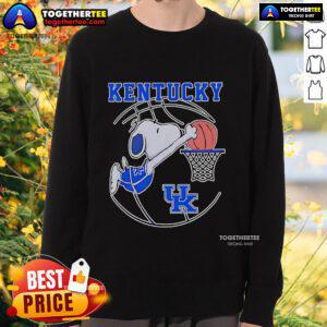 Official Snoopy Kentucky Wildcats basketball player sweatshirt featuring vibrant team colors and playful design.