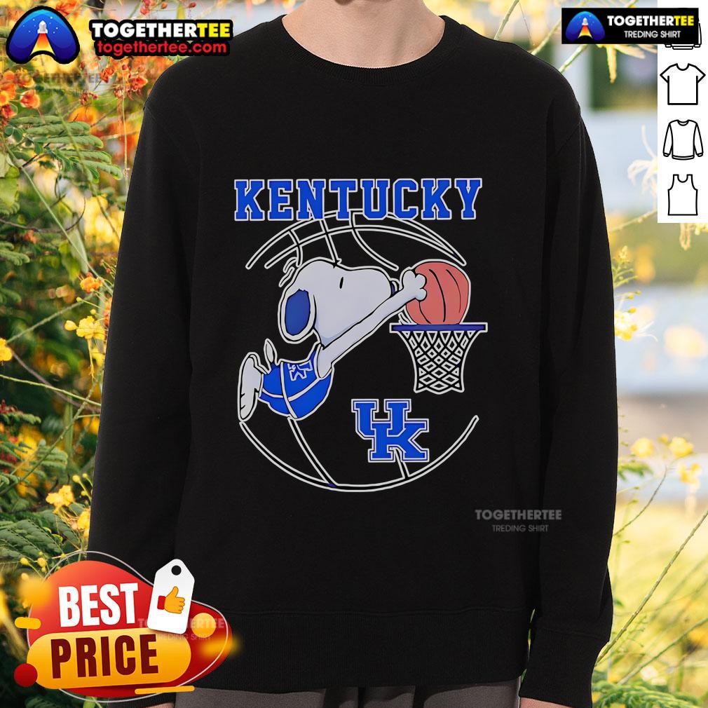 Official Snoopy Kentucky Wildcats basketball player sweatshirt featuring vibrant team colors and playful design.