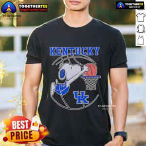 Official Snoopy Kentucky Wildcats Basketball Player T-Shirt featuring Snoopy in Wildcats gear, perfect for fans and collectors.