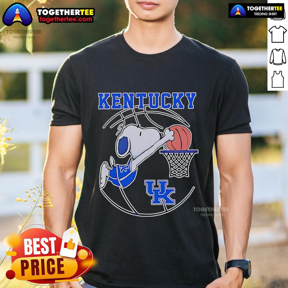 Official Snoopy Kentucky Wildcats Basketball Player T-Shirt featuring Snoopy in Wildcats gear, perfect for fans and collectors.