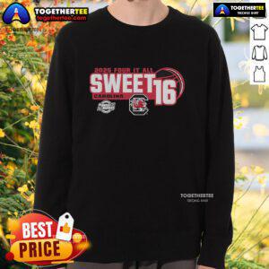 Official South Carolina Gamecocks Sweet 16 2025 Women's Basketball sweatshirt featuring team colors and logo.