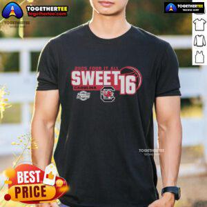 Alt Text: Official South Carolina Gamecocks Sweet 16 2025 Women's Basketball T-Shirt showcasing team pride and tournament spirit.