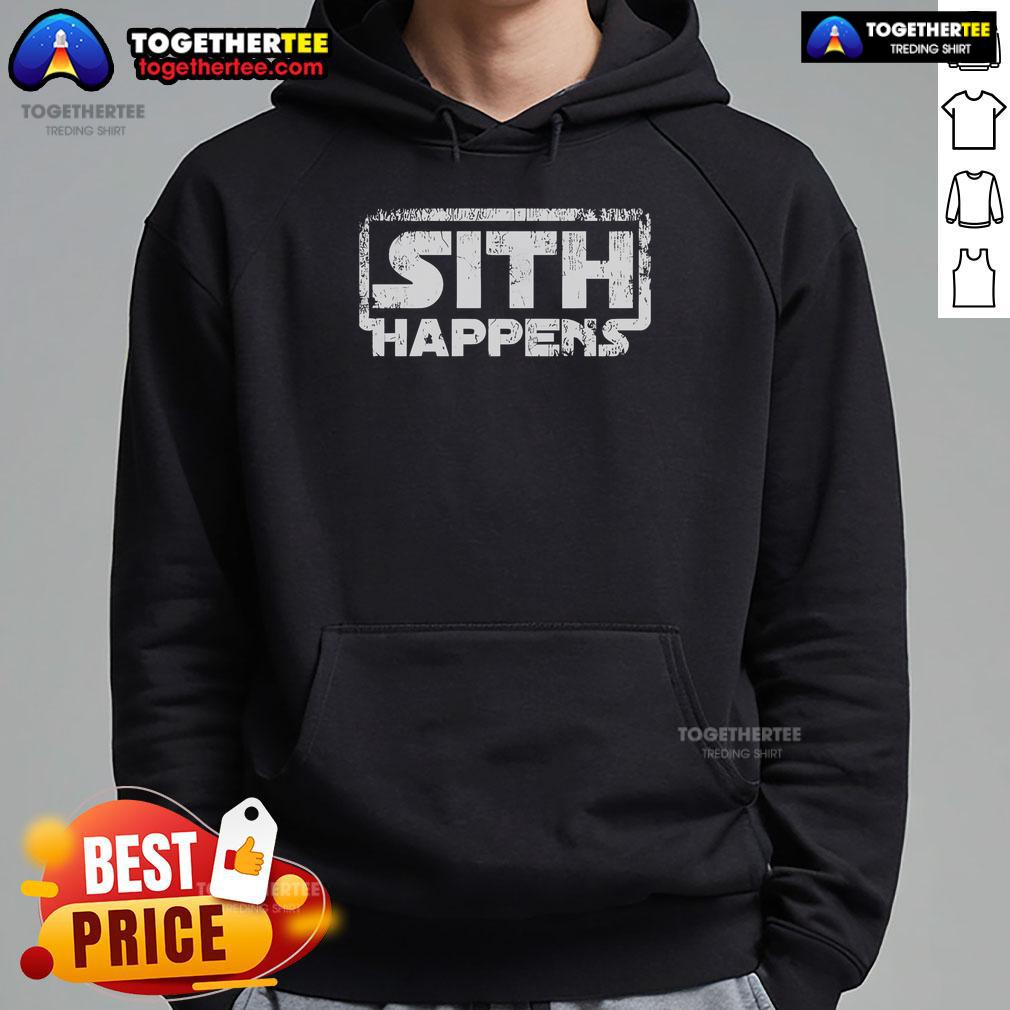 Official Star Wars Sith Happens hoodie featuring a bold design perfect for fans of the Star Wars franchise.