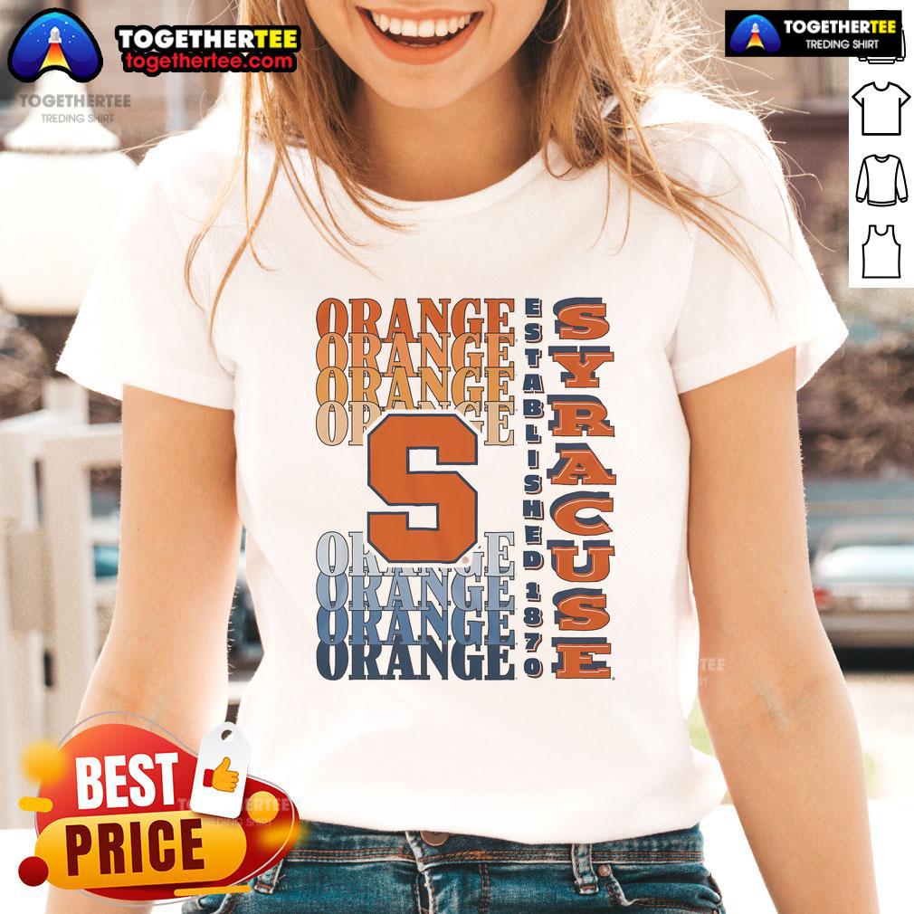 Official Syracuse Orange Gradient Wordmark Ladies Tee showcasing vibrant colors and stylish design for fans.
