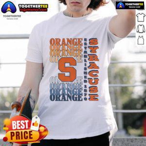 Alt Text: Official Syracuse Orange Gradient Wordmark T-Shirt featuring vibrant orange and blue colors with bold Syracuse logo.