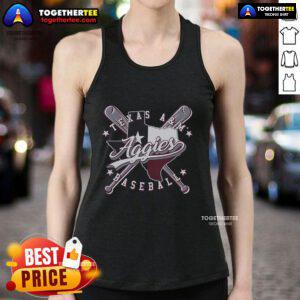 Official Texas A&M Aggies crossed bats baseball tank top featuring team colors and logo for fans and athletes.