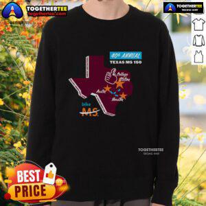 Official Texas MS 150 Commemorative Sweatshirt featuring event logo and vibrant colors, perfect for cycling enthusiasts.