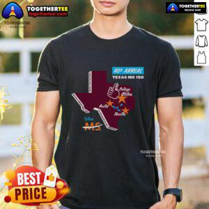 Alt Text: Official Texas MS 150 Commemorative T-Shirt featuring a vibrant design celebrating the annual cycling event.