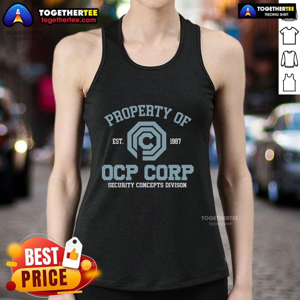 Original OCP Corp Security Concepts Division Est 1987 tank top showcasing a vintage logo and classic design.
