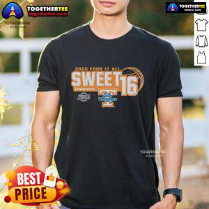 Alt Text: Original Tennessee Volunteers Sweet 16 2025 Women's March Madness Four It All T-Shirt featuring team logo and vibrant colors.