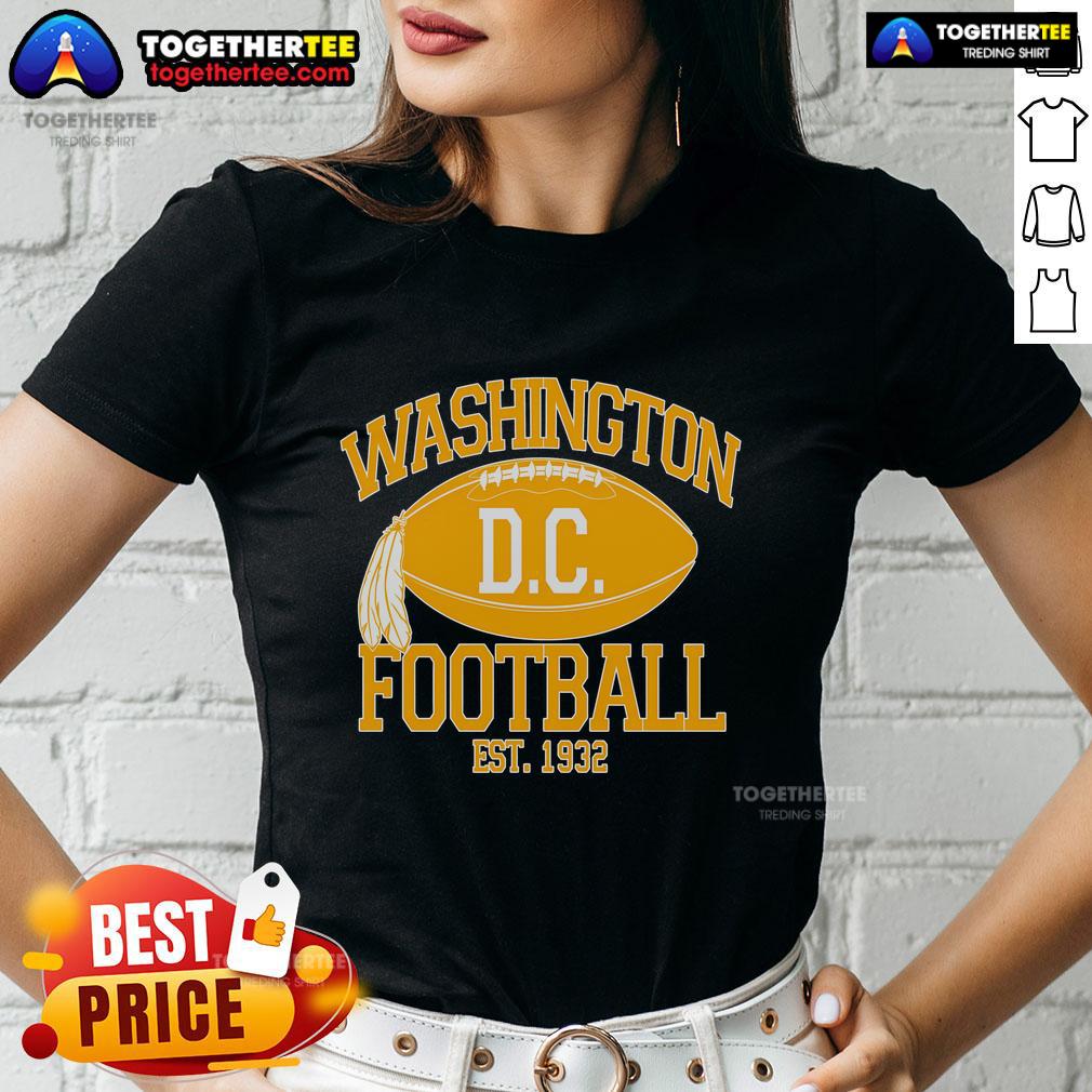 Original Washington DC Football Est. 1932 logo on a ladies tee, perfect for football fans and game day attire.