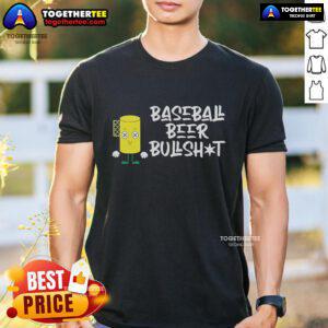 Cartoon design of the Premium From The 108 Baseball Beer Bullshot T-Shirt, featuring fun graphics for baseball fans.