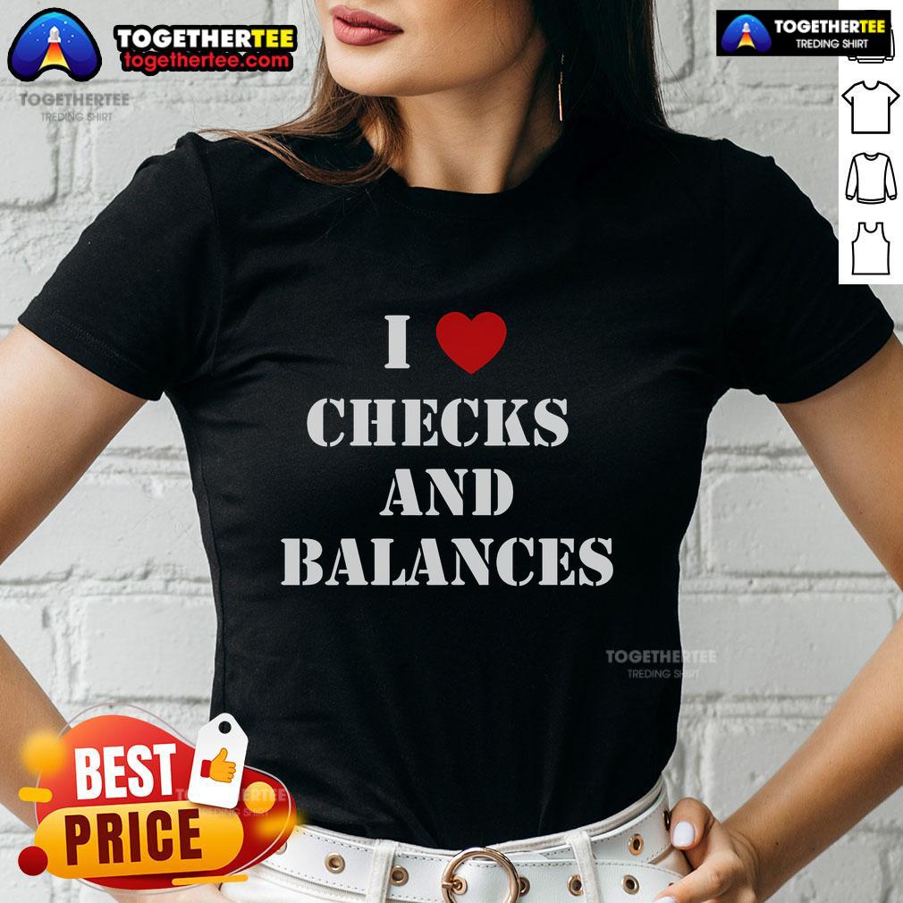 Pretty I Love Checks and Balances Heart Ladies Tee in vibrant colors, perfect for stylish and expressive women's fashion.