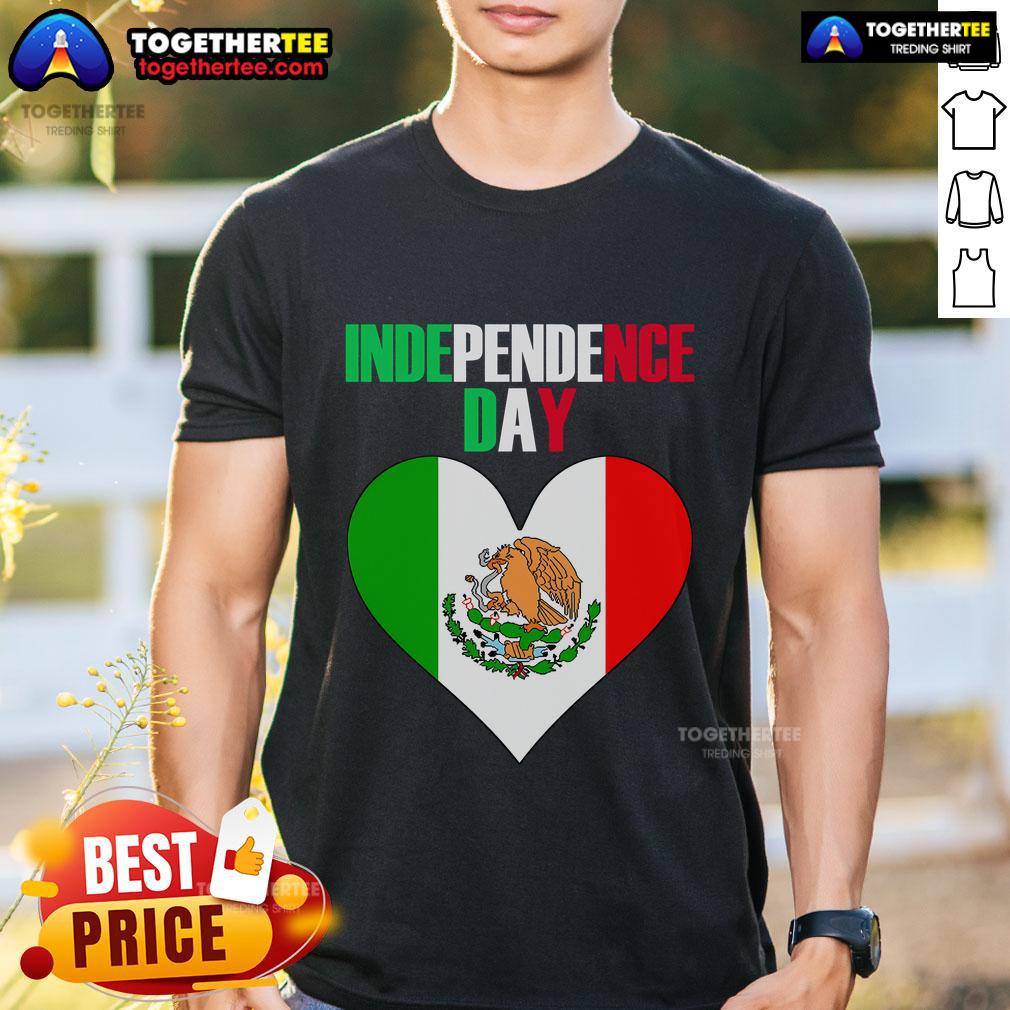 Pretty Independence Day Viva Mexico fiesta holiday heart T-shirt featuring vibrant colors and festive design.