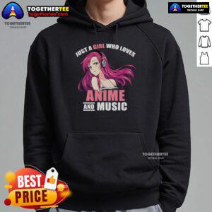 Pretty girl in an anime hoodie, showcasing her love for anime and music with a vibrant design.