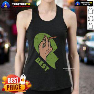 Couple wearing matching tank tops with 'Best Buds' weed design, perfect for cannabis lovers and fun outfits.