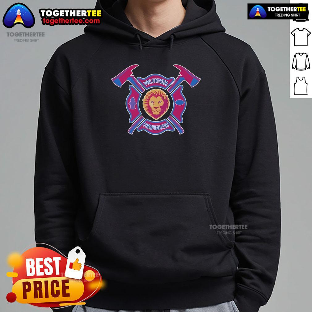 Top Brisbane Lions Volunteer Firefighter Hoodie showcasing vibrant colors and logo, perfect for supporters and firefighters.