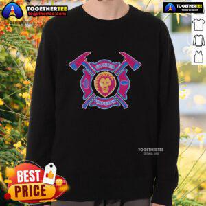 Top Brisbane Lions volunteer firefighter sweatshirt featuring bold logo and comfortable fit for dedicated fans and supporters.