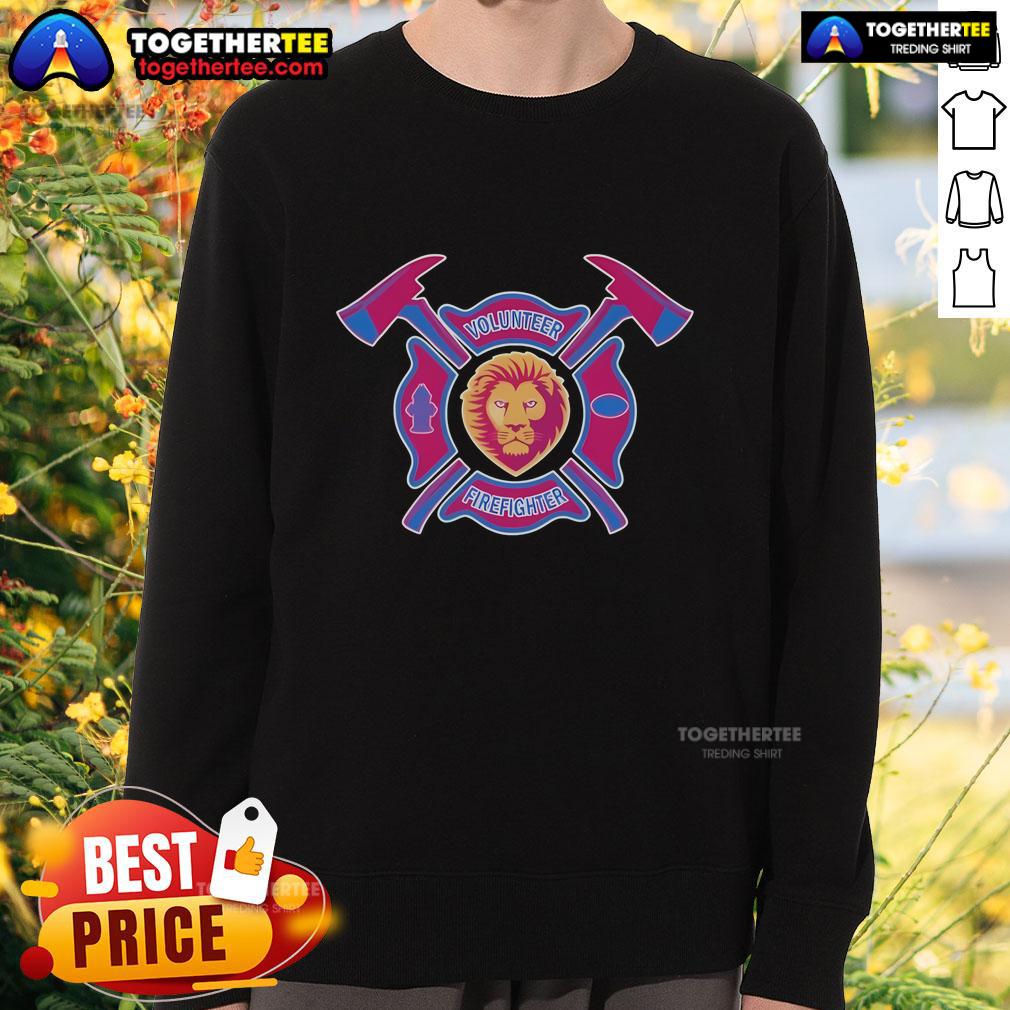Top Brisbane Lions volunteer firefighter sweatshirt featuring bold logo and comfortable fit for dedicated fans and supporters.