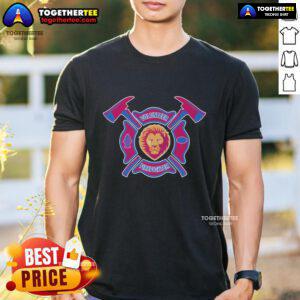 Top Brisbane Lions Volunteer Firefighter T-Shirt featuring vibrant team colors and logo, perfect for supporters and firefighters.