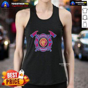 Top Brisbane Lions Volunteer Firefighter Tank Top featuring vibrant team colors and logo, perfect for supporters and firefighters.
