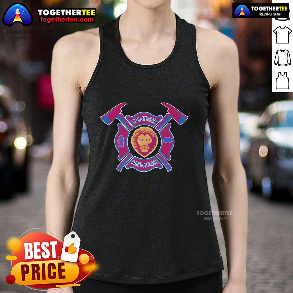 Top Brisbane Lions Volunteer Firefighter Tank Top featuring vibrant team colors and logo, perfect for supporters and firefighters.