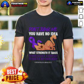 Top Cat Don't Judge Me Fibromyalgia Awareness T-Shirt featuring a cat graphic, promoting understanding of chronic pain.