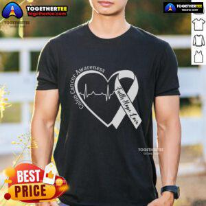 Top colorectal cancer awareness ribbon and colonoscopy graphic on a stylish t-shirt promoting colon health.