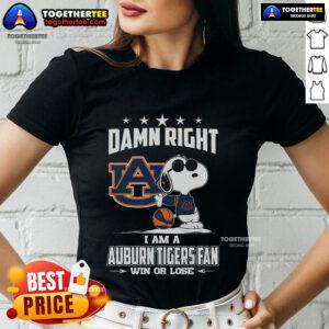 Limited edition ladies tee featuring 'Top Damn Right I Am A Auburn Tigers Fan Win Or Lose' design, perfect for fans.