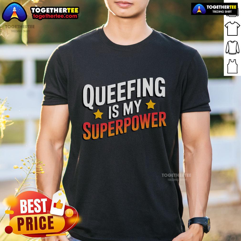 Alt Text: Funny 'Queef Queen' T-shirt featuring humorous queefing graphic, perfect for laughs and embarrassing moments.