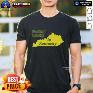 Alt Text: Top Gettin Lucky In Kentucky Cool T-Shirt design featuring a stylish graphic and vibrant colors for Kentucky fans.