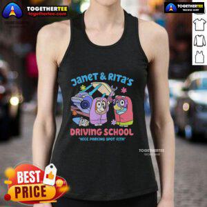 Alt Text: Top featuring 'Janet and Rita's Driving School' for driving enthusiasts, perfect for summer outings and driving events.