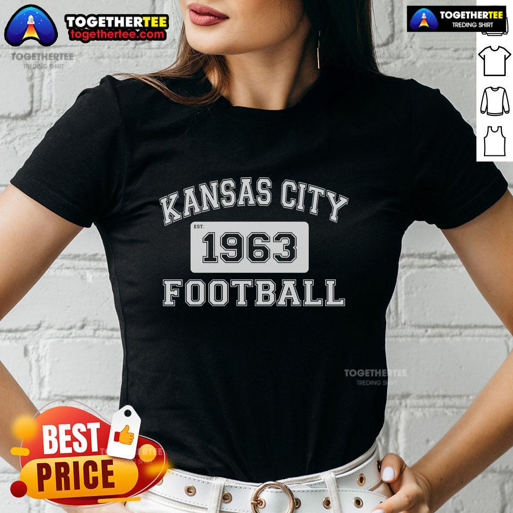 Alt Text: Top Kansas City Football Est 1963 Ladies Tee showcasing team pride with stylish design and comfortable fit.