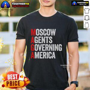 Vintage T-shirt featuring 'Top Maga Moscow Agents Governing America Anti Trump' design, perfect for political satire enthusiasts.