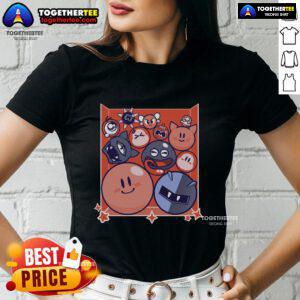Cute Kirby puffball drop ladies tee featuring a playful design and vibrant colors, perfect for casual outfits.