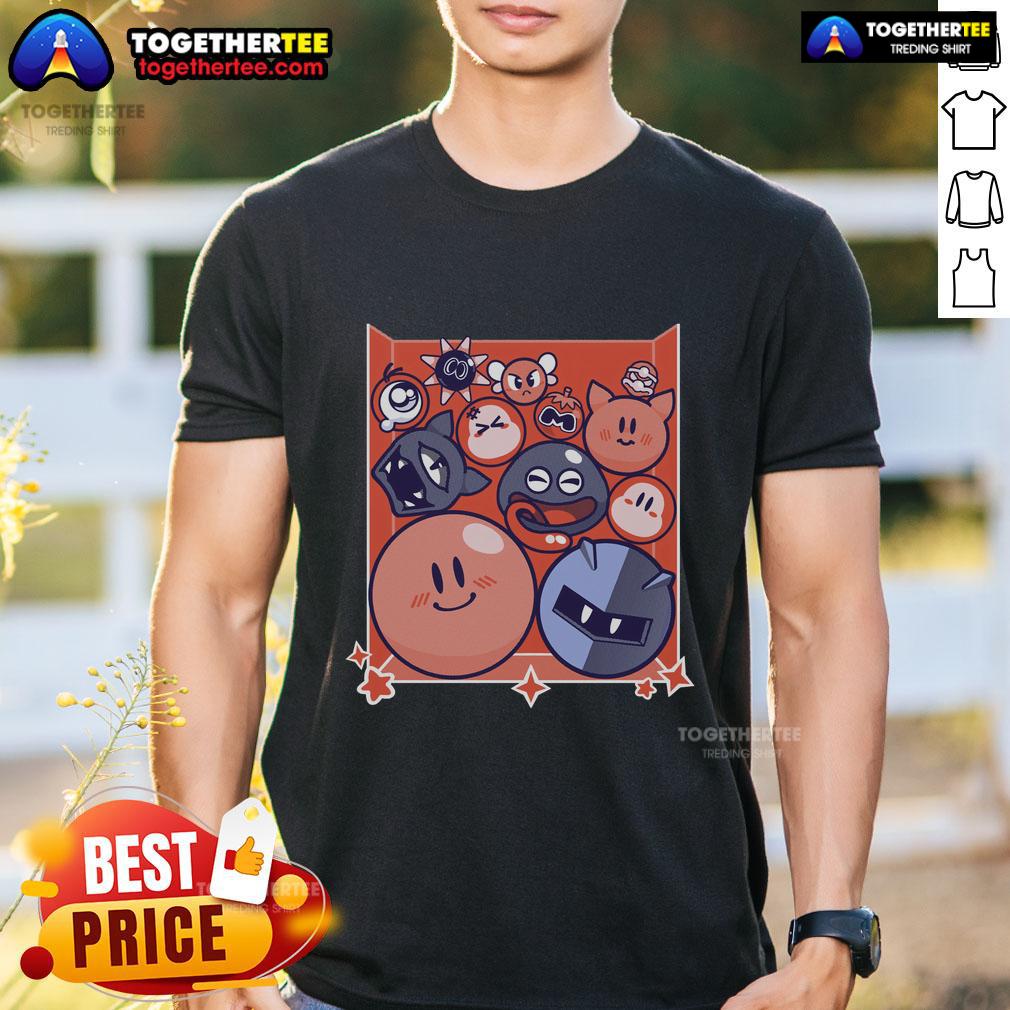 Alt Text: Cute Kirby Puffball Drop T-Shirt featuring an adorable Kirby design, perfect for video game fans and casual wear.