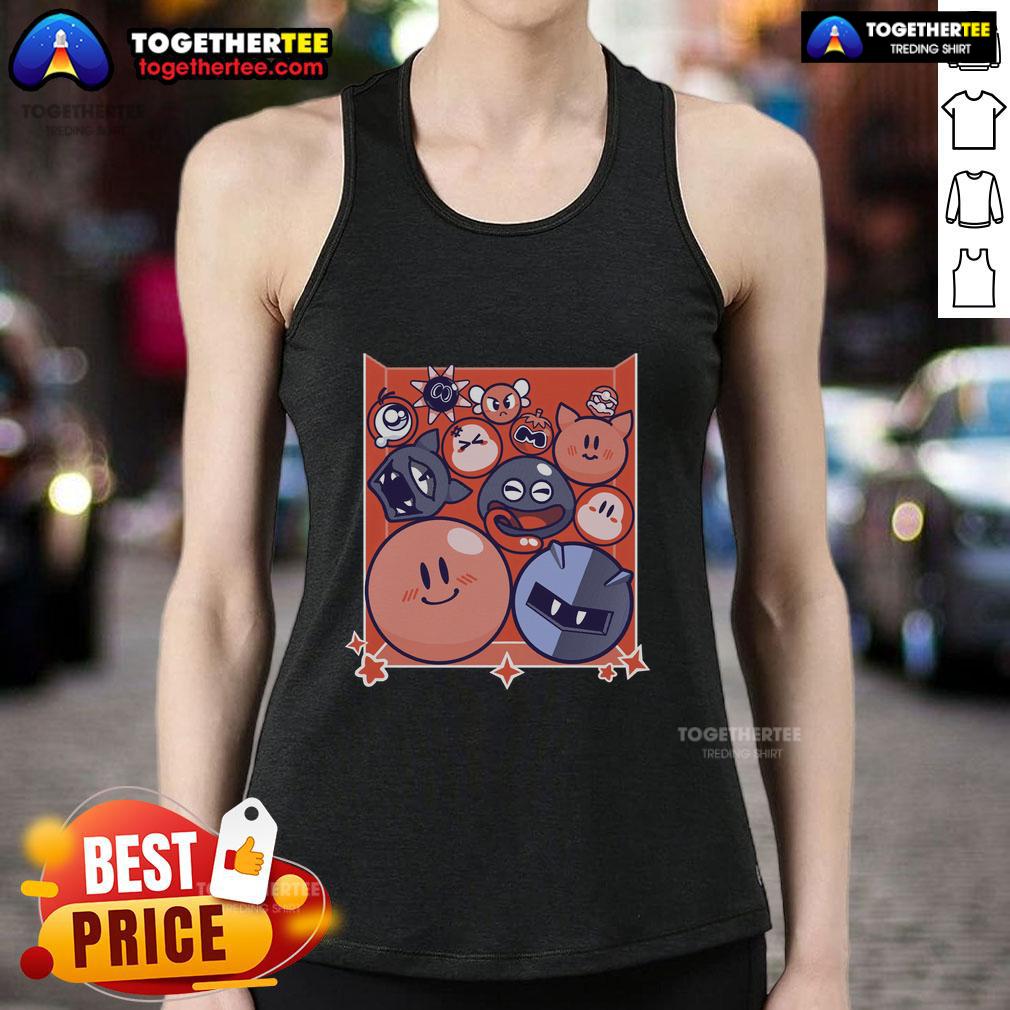Cute Kirby puffball drop tank top featuring vibrant colors and a playful design, perfect for casual summer wear.